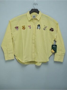 Disney Yellow Winnie the Pooh Embroidered Button-Down Shirt New With Tags